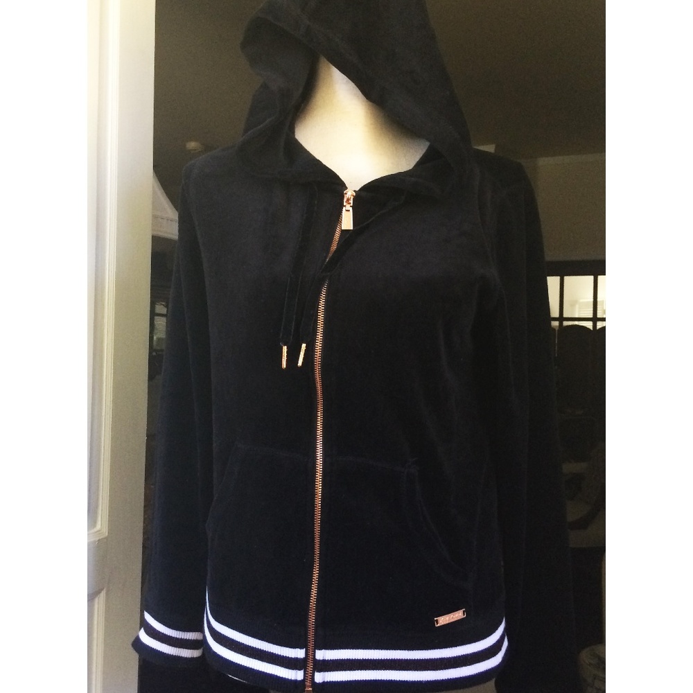 Betsy Johson Womens Velvet Full Zip Hoodie Black M